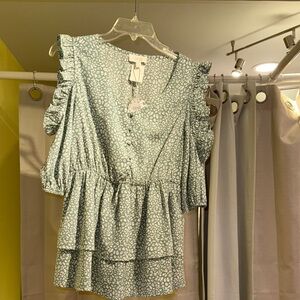 ODDY Ruffle Sleeve Blouse - Soft Green